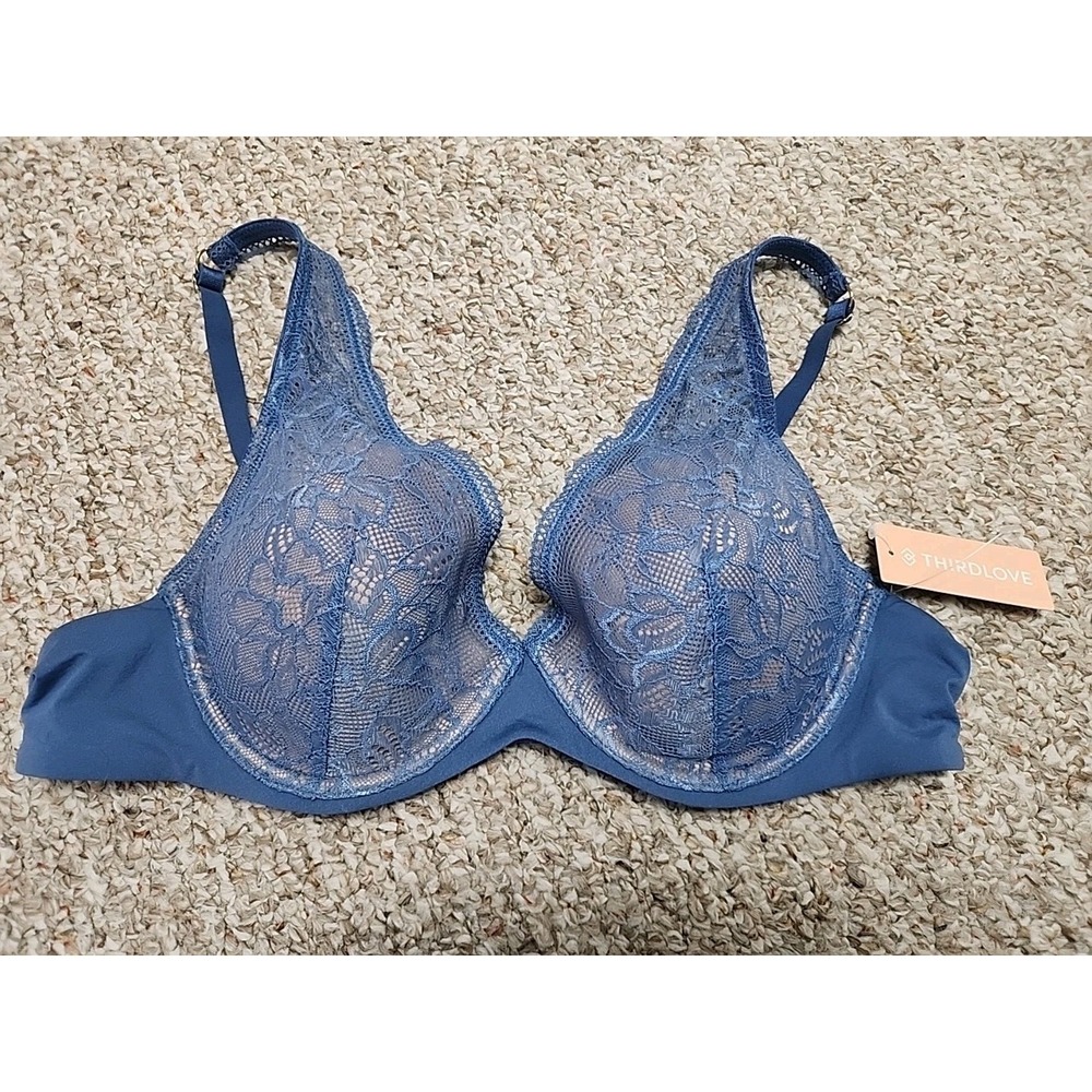 Thirdlove Graphic Lace Plunge Bra Blue 40A NWT